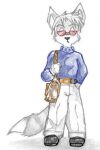  anthro briefcase canid canine clothed clothing eyewear fox glasses grey_fox hair long_tail male mammal reddragonkan short_hair solo traditional_media_(artwork) urocyon 