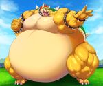  absurd_res anthro belly big_belly bowser hair hi_res koopa macro male mario_bros muscular muscular_male nintendo overweight overweight_male red_hair scalie senakun0530 shell solo spikes strongfat video_games 
