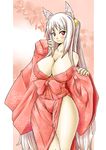  animal_ears artist_request blush breasts cleavage fox_ears huge_breasts inari japanese_clothes kitsune red_eyes ryoushun smile white_hair 