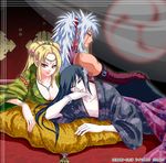  2boys black_hair blonde_hair jiraiya lowres multiple_boys naruto naruto_(series) orochimaru t-pikaso tsunade white_hair 