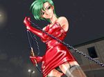  chains dominatrix femdom fishnet fishnets from_below gloves green_hair latex latex_gloves leather low_angle mistress short_hair source_request upskirt whip 