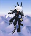  armored_core armored_core:_for_answer assault_rifle blue_eyes flying from_software gun lilium_wolcott mecha_musume mountain radar rifle weapon white_hair 