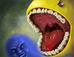  angry aosuke artist_request chasing comedy creepy funny ghost lowres namco no_humans open_mouth pac-man pac-man_(game) pacman saliva saliva_trail scared simple_background teeth tongue what 