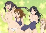  4girls absurdres akiyama_mio ass black_eyes black_hair blonde_hair blush breasts brown_eyes brown_hair clenched_teeth covering covering_breasts duplicate embarassed flat_chest hair_ornament hairclip highres hirasawa_yui k-on! kotobuki_tsumugi koutaro long_hair multiple_girls nakano_azusa nipples nude nude_cover o_o one-piece_swimsuit open_mouth panties panty_pull school_swimsuit short_hair swimsuit tears teeth twintails underwear undressing very_long_hair white_panties wink 