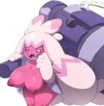  2022 absurd_res big_breasts blush breasts female generation_9_pokemon hammer hi_res huge_breasts kimubota looking_at_viewer nintendo nipples nude open_mouth pink_body pokemon pokemon_(species) solo tinkaton tools video_games 