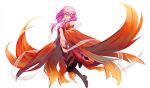  1girl bare_shoulders breasts center_opening detached_sleeves fingerless_gloves gloves guilty_crown hair_ornament hairclip highres long_hair medium_breasts midriff pink_hair red_eyes solo sugi_214 twintails yuzuriha_inori 