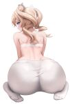  1girl absurdres ass back bangs barbara_(genshin_impact) bare_shoulders bent_knees blonde_hair blue_eyes blush bra breasts duplicate genshin_impact highres long_hair looking_at_viewer looking_back pantyhose pixel-perfect_duplicate rable sitting twintails underwear wariza white_bra white_pantyhose white_underwear 