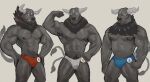  2022 2_tails abs absurd_res anthro biped black_body black_fur black_nipples bulge digital_media_(artwork) flexing_biceps fur generation_1_pokemon genital_outline grey_body grey_fur group hi_res horn k0bit0wani male multi_tail musclegut muscular muscular_anthro muscular_male neck_tuft nintendo nipples paldean_tauros pecs penis_outline pokemon pokemon_(species) simple_background tauros trio tuft video_games white_background 