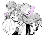  1girl absurdres bow-shaped_hair character_hair_ornament greyscale hair_ornament highres iono_(pokemon) kudou_makoto long_hair low-tied_long_hair monochrome pokemon pokemon_(game) pokemon_sv sharp_teeth simple_background teeth twintails very_long_hair white_background 