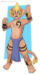  5_fingers anthro biped bottomwear chest_tuft clothing countershade_face countershade_fur countershade_torso countershading fangs felid fingers franko_(negger) fur hi_res lion loincloth male mammal negger open_mouth open_smile pantherine pawpads smile solo standing tail_tuft tuft 