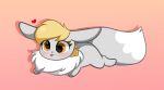  &lt;3 2022 absurd_res alternate_species blonde_hair blush chest_tuft crossover daww derpy_hooves_(mlp) digital_drawing_(artwork) digital_media_(artwork) dipstick_tail eevee eyelashes female feral fluffy fluffy_chest fluffy_tail friendship_is_magic fur generation_1_pokemon gradient_background grey_body grey_fur hair hasbro hi_res kittyrosie lying markings multicolored_body multicolored_fur my_little_pony nintendo on_front orange_eyes pivoted_ears pokemon pokemon_(species) quadruped signature simple_background smile solo tail_markings tongue tongue_out tuft two_tone_body two_tone_fur video_games white_body white_fur 