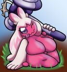  anthro big_breasts breasts female generation_9_pokemon hammer hi_res holding_object huge_breasts looking_at_viewer nintendo one_eye_closed pokemon pokemon_(species) solo someth1ngoranother tinkaton tongue tongue_out tools video_games wink 