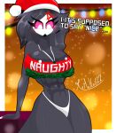  abs absurd_res angry anthro avian big_breasts bird bra breasts christmas christmas_clothing christmas_headwear clothed clothing female glowing glowing_eyes hat headgear headwear helluva_boss hi_res holidays mrmelted octavia_(helluva_boss) owl panties santa_hat skimpy solo thick_thighs underwear 