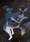  2022 5_fingers 5_toes anthro anthro_on_anthro anthro_penetrated anthro_penetrating anthro_penetrating_anthro black_nose blue_body blue_fur brown_hair canid canine collar digital_media_(artwork) duo eyebrows eyelashes feet female female_penetrated fingers fur hair hi_res lesspie male male/female male_penetrating male_penetrating_female mammal penetration red_eyes sex smile toes 