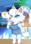  &lt;3 absurd_res animal_crossing anthro big_breasts breasts canid canine canis clothing dress female hi_res looking_at_viewer mammal neck_tuft nintendo onibi question_mark short_stack solo tuft video_games whitney_(animal_crossing) wolf 