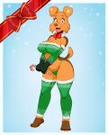  airedale_terrier anthro armwear beauty_mark big_breasts bow_tie bra breasts brown_body brown_fur camel_toe candy candy_cane canid canine canis cheek_tuft christmas christmas_clothing clothed clothing cute_fangs dessert domestic_dog elbow_gloves facial_tuft female floppy_ears food fur gloves handwear hi_res holidays hunting_dog legwear lonbluewolf looking_at_viewer mammal nipple_outline open_mouth panties partially_clothed solo standing terrier thigh_highs tongue tongue_out tuft underwear 
