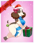  accessory anthro big_ears bird_dog bow_ribbon breasts brown_body brown_eyes brown_fur canid canine canis christmas christmas_clothing christmas_headwear christmas_ornament clothed clothing cocker_spaniel domestic_dog female floppy_ears fluffy_ears fur furgonomics gift hair_accessory hair_bow hair_ribbon hat headgear headwear hi_res holidays hunting_dog lonbluewolf mammal meme meme_clothing mostly_nude no_underwear open_mouth ribbons santa_hat short_stack smile solo spaniel sweater tail_accessory tail_ornament thick_thighs topwear virgin_killer_sweater white_body white_fur wide_hips 
