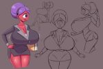  big_breasts bottomwear breasts cleavage clothed clothing cyclops female hair hi_res huge_breasts not_furry purple_hair red_body red_skin skirt solo squidapple 