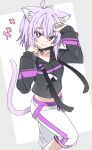  1girl animal_ears black_choker black_jacket cat_ears cat_girl cat_tail choker hololive ixy jacket long_sleeves nekomata_okayu purple_hair short_hair solo tail virtual_youtuber 