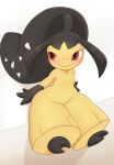  2022 2_toes absurd_res bangs black_body black_skin blush blush_lines featureless_crotch feet female flat_chested freckles generation_3_pokemon gloves_(marking) hair_mouth hi_res humanoid leaning leaning_on_wall looking_away markings mawaifu mawile nintendo nude parted_bangs pokemon pokemon_(species) pseudo_hair red_eyes sharp_teeth solo teeth toes video_games yellow_body yellow_skin 