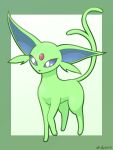  2022 3_toes ambiguous_gender artist_name black_nose blue_inner_ear colored digital_media_(artwork) eeveelution espeon eyelashes facial_tuft feet felid feline feral forehead_gem forked_tail front_view fur generation_2_pokemon green_background green_body green_ears green_fur green_tail hair hexuru hi_res kemono mammal monotone_body monotone_fur monotone_hair monotone_tail nintendo paws pokemon pokemon_(species) portrait purple_sclera quadruped raised_leg shaded shiny_pokemon signature simple_background solo solo_focus standing text three-quarter_portrait three-quarter_view toes tuft unusual_anatomy unusual_tail video_games white_background white_eyes 