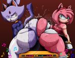  amy_rose anthro big_butt blaze_the_cat bodily_fluids butt domestic_cat duo eulipotyphlan felid feline felis female hedgehog hi_res huge_butt mammal sega sonic_the_hedgehog_(series) sweat tascom 