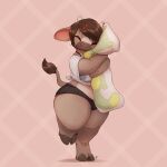  2022 2_horns absurd_res accessory anthro barefoot body_pillow bottomwear bovid bovine breasts brown_body brown_fur brown_hair cattle clothed clothing dakimakura_design dakimakura_pillow dated digital_media_(artwork) eyes_closed feet female fur hair hair_accessory hairclip hi_res hooves horn hotpants hugging_pillow louart mammal midriff pillow shirt short_hair shorts signature simple_background solo tail_tuft tan_body tan_fur topwear tuft 