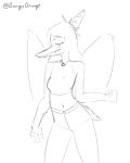  4:5 animated anthro choker clothed clothing dancing dinosaur fang_(gvh) female goodbye_volcano_high hair jewelry long_hair long_snout midriff monochrome navel necklace orange_bongo pterodactylus pterosaur reptile scalie short_playtime simple_background sketch snoot_game_(fan_game) snout solo video_games white_background wings 
