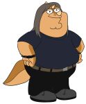  alpha_channel anthro clothed clothing crossover dinosaur family_guy goodbye_volcano_high hair hi_res humor long_hair looking_at_viewer male multicolored_body nathan_(gvh) orange_body overweight overweight_male reptile scalie simple_background snoot_game_(fan_game) solo spikes spikes_(anatomy) transparent_background two_tone_body unknown_artist 