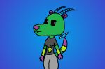  anthro bovid canid canine canis caprine clothed clothing colored domestic_dog dragon female feminine_solodude goat greenpurplethingy mammal sfw solo spikeball 