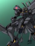  assault_visor commission f-15j_kagerou green_background hand_on_own_thigh highres kisaragi_hakana mecha muvluv muvluv_alternative no_humans robot science_fiction signature skeb_commission solo tactical_surface_fighter weapon weapon_on_back 