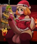  absurd_res animal_crossing anthro balls big_balls big_penis blush bodily_fluids breasts canid canine canis christmas christmas_clothing christmas_headwear christmas_tree clothed clothing domestic_dog erection genitals gynomorph hair hat headgear headwear hi_res holidays huge_balls huge_penis humanoid_genitalia hyper hyper_balls hyper_genitalia hyper_penis implied_autofellatio intersex isabelle_(animal_crossing) leggings legwear looking_at_viewer mammal nintendo penis plant plundered saliva saliva_string santa_hat shih_tzu smile solo thick_thighs tongue tongue_out toy_dog tree vein veiny_penis video_games wide_hips 
