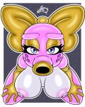  absurd_res accessory anthro big_breasts birdo blue_eyes bow_ribbon breasts eyelashes female hair_accessory hair_bow hair_ribbon hi_res mario_bros nintendo nipples pink_body pupil renegade-157 ribbons video_games 