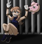  artist_request bdsm blue_(pokemon) blue_eyes bondage brown_hair gag gagged jigglypuff pokemon tagme tied 