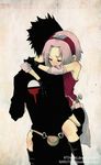  blush couple deviantart forehead_protector haruno_sakura hug naruto ntdevont uchiha_sasuke 