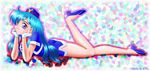  blue_hair female full_body legs long_hair miniskirt skirt smile solo stewardess tenjouin_katsura thighs yat_anshin_uchuu_ryokou 