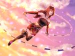  armpits bare_shoulders brown_hair detached_sleeves flower hair_flower hair_ornament hoshikirari kaihime long_hair sengoku_musou sengoku_musou_3 skirt solo sword thighhighs weapon whip whip_sword 