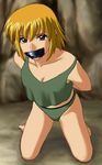  bdsm blonde_hair bondage bound brown_eyes cagalli_yula_athha gag gagged green green_panties gundam gundam_seed improvised_gag kneeling mouth_taped panties short_hair tank_top tanktop tape tape_gag tapegag underwear 