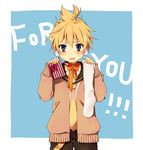  blonde_hair blue_eyes blush boy footwear gift kagamine_len male male_focus necktie non_(artist) non_(hey_you!) ousaka_nozomi present short_hair socks solo vocaloid 