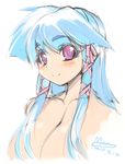  blue_hair bluesky_melty breasts cleavage large_breasts mel/a melmaid red_eyes sketch smile 