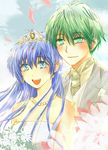  blue_hair bride dress elice elice_(fire_emblem) fire_emblem fire_emblem:_monshou_no_nazo fire_emblem:_shin_ankoku_ryuu_to_hikari_no_tsurugi fire_emblem_mystery_of_the_emblem fire_emblem_shadow_dragon green_hair groom marich merric nintendo tiara wedding wedding_dress 