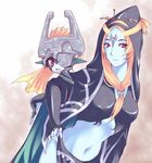  blue_skin dual_persona fang front_ponytail helmet imp light_smile microspace midna midna_(true) midriff navel orange_hair red_eyes robe smile spoilers the_legend_of_zelda the_legend_of_zelda:_twilight_princess 