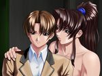  2girls brown_hair clothed_female_nude_female escalation escalation_hardcore inoue_takuya multiple_girls nude ponytail school_uniform schoolgirl shimamura_hiromi shimamura_miki short_hair siblings sisters teacher topless yuri 