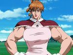  bb biceps biscuit_krueger breasts cloud clouds female gloves hunter_x_hunter large_breasts nature orange_hair outdoors plant ponytail sky solo 
