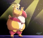  antelope anthro belly big_belly big_breasts blonde_hair bottomwear bovid bra bracelet breasts clapping clothing disney fat_arms female footwear fur gazelle gazelle_(zootopia) hair hi_res hooves horn huge_thighs jewelry looking_down makeup mammal mascara miniskirt multicolored_body multicolored_fur navel obese obese_anthro obese_female orange_body orange_fur overweight overweight_anthro overweight_female red_bra red_clothing red_underwear sandals short_tail signature skirt smile solo spotlight thick_thighs two_tone_body two_tone_fur underwear white_body white_fur xxsparcoxx zootopia 