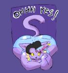  2022 anthro big_butt black_eyes black_hair butt catty_(undertale) chubby_female domestic_cat dreamywolfdd fangs felid feline felis female fur hair highlights_(coloring) mammal purple_body purple_fur solo undertale_(series) yellow_sclera 