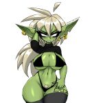  big_breasts breasts clothing ear_piercing ear_ring female goblin green_body green_skin humanoid legwear not_furry panties piercing pubes ring_piercing solo thigh_highs twistingtoxic underwear wide_hips 