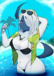  absol anthro areola bikini breasts clothing eyewear eyewear_on_head female flawssle generation_3_pokemon hair hair_over_eye hi_res nintendo one_eye_obstructed pokemon pokemon_(species) solo sunglasses sunglasses_on_head swimwear video_games 