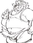  anthro blush clothing crotchless_clothing embarrassed exe_exem felid lifewonders lion male mammal mane navel overweight pantherine shirt sketch solo tank_top thong tokyo_afterschool_summoners topwear underwear vapula_(tas) video_games 