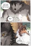  aman_(weibo) anthro black_eyes bovid canid canine canis caprine colored comic dialogue domestic_dog eyewear feral fluffy glasses herding_dog male mammal muscular muscular_male pastoral_dog pince-nez plant sheep sheepdog text tree wolf yellow_sclera 